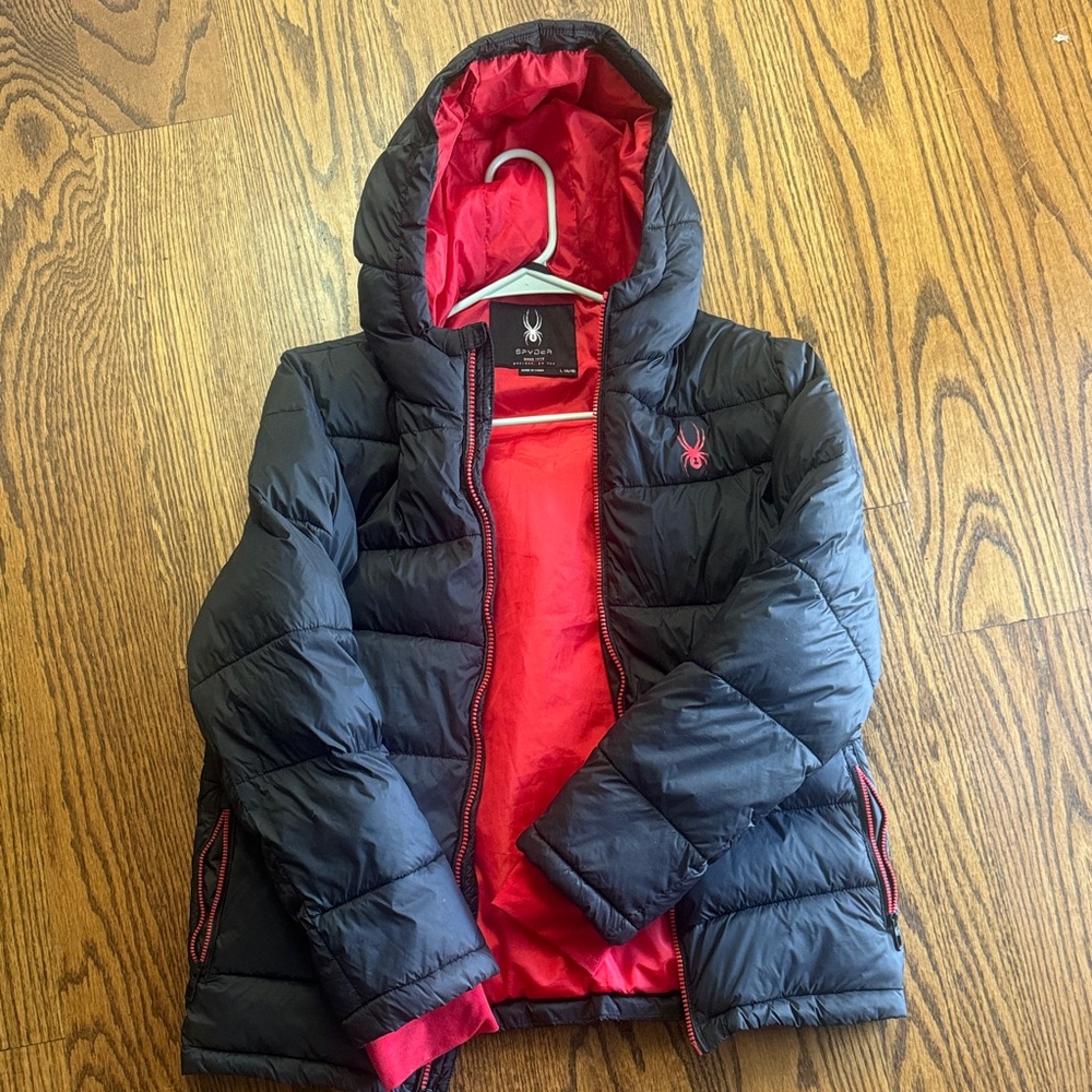 Spyder Kids Puffer Jacket in Black and Red